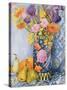 Iris and Pinks in a Japanese Vase with Pears-Joan Thewsey-Stretched Canvas