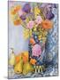 Iris and Pinks in a Japanese Vase with Pears-Joan Thewsey-Mounted Giclee Print