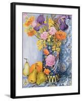 Iris and Pinks in a Japanese Vase with Pears-Joan Thewsey-Framed Giclee Print