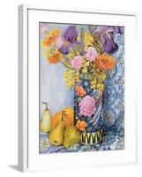 Iris and Pinks in a Japanese Vase with Pears-Joan Thewsey-Framed Giclee Print