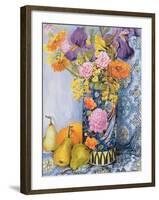 Iris and Pinks in a Japanese Vase with Pears-Joan Thewsey-Framed Giclee Print