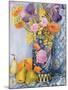 Iris and Pinks in a Japanese Vase with Pears-Joan Thewsey-Mounted Giclee Print