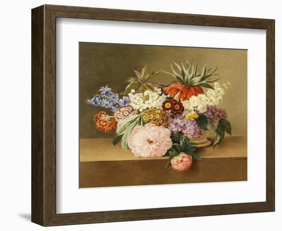 Iris, Lilac, Primulae, Blossom and Peonies in a Basket-Johan Laurentz Jensen-Framed Giclee Print