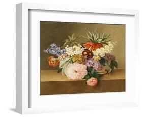 Iris, Lilac, Primulae, Blossom and Peonies in a Basket-Johan Laurentz Jensen-Framed Giclee Print