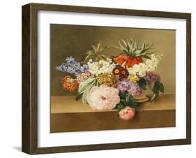 Iris, Lilac, Primulae, Blossom and Peonies in a Basket-Johan Laurentz Jensen-Framed Giclee Print