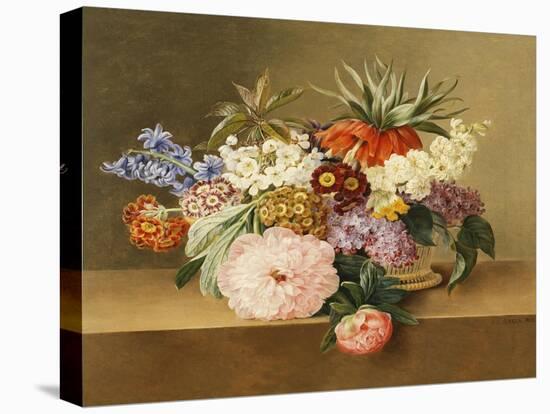 Iris, Lilac, Primulae, Blossom and Peonies in a Basket-Johan Laurentz Jensen-Stretched Canvas