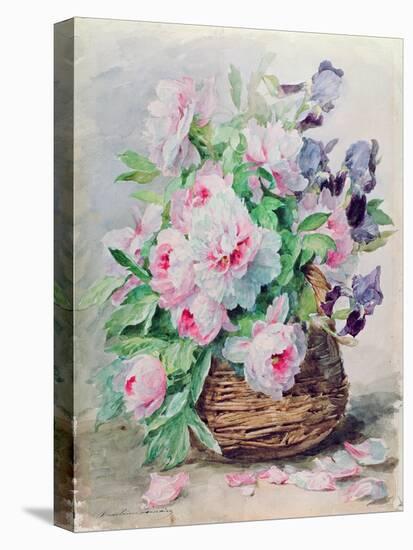 Irises and Peonies in a Basket-Madeleine Lemaire-Stretched Canvas