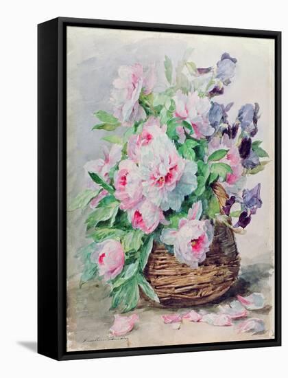 Irises and Peonies in a Basket-Madeleine Lemaire-Framed Stretched Canvas