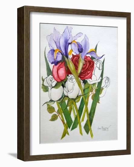 Irises and Roses, 2007-Joan Thewsey-Framed Giclee Print