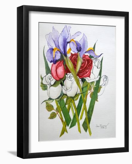 Irises and Roses, 2007-Joan Thewsey-Framed Giclee Print