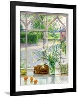 Irises and Sleeping Cat, 1990-Timothy Easton-Framed Giclee Print