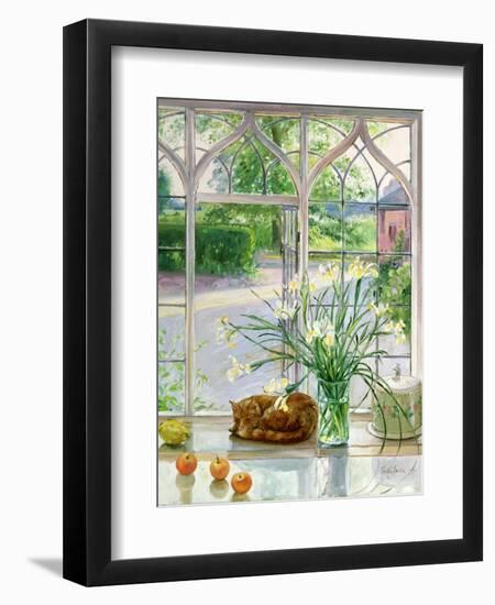 Irises and Sleeping Cat, 1990-Timothy Easton-Framed Premium Giclee Print