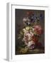 Irises, Peonies and Other Flowers in a Vase on a Ledge-Lodewijk Johannes Nooijen-Framed Giclee Print