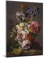 Irises, Peonies and Other Flowers in a Vase on a Ledge-Lodewijk Johannes Nooijen-Mounted Giclee Print