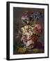 Irises, Peonies and Other Flowers in a Vase on a Ledge-Lodewijk Johannes Nooijen-Framed Giclee Print