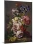 Irises, Peonies and Other Flowers in a Vase on a Ledge-Lodewijk Johannes Nooijen-Mounted Giclee Print