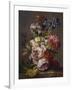 Irises, Peonies and Other Flowers in a Vase on a Ledge-Lodewijk Johannes Nooijen-Framed Giclee Print