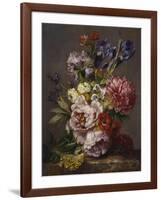 Irises, Peonies and Other Flowers in a Vase on a Ledge-Lodewijk Johannes Nooijen-Framed Giclee Print