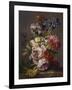 Irises, Peonies and Other Flowers in a Vase on a Ledge-Lodewijk Johannes Nooijen-Framed Giclee Print