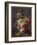 Irises, Peonies and Other Flowers in a Vase on a Ledge-Lodewijk Johannes Nooijen-Framed Premium Giclee Print