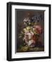 Irises, Peonies and Other Flowers in a Vase on a Ledge-Lodewijk Johannes Nooijen-Framed Premium Giclee Print