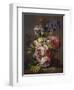 Irises, Peonies and Other Flowers in a Vase on a Ledge-Lodewijk Johannes Nooijen-Framed Premium Giclee Print