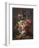 Irises, Peonies and Other Flowers in a Vase on a Ledge-Lodewijk Johannes Nooijen-Framed Giclee Print