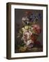 Irises, Peonies and Other Flowers in a Vase on a Ledge-Lodewijk Johannes Nooijen-Framed Giclee Print