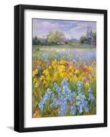 Irises, Willow and Fir Tree, 1993-Timothy Easton-Framed Giclee Print