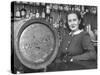 Irish Barmaid at Airport Bar with Keg of Guinness Beer-Nat Farbman-Stretched Canvas