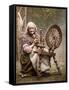 Irish Spinner and Spinning Wheel, 1890s-Science Source-Framed Stretched Canvas