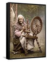 Irish Spinner and Spinning Wheel, 1890s-Science Source-Framed Stretched Canvas