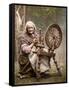 Irish Spinner and Spinning Wheel, 1890s-Science Source-Framed Stretched Canvas