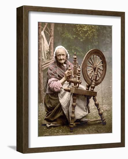 Irish Spinner and Spinning Wheel, 1890s-Science Source-Framed Giclee Print
