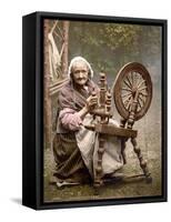 Irish Spinner and Spinning Wheel, 1890s-Science Source-Framed Stretched Canvas