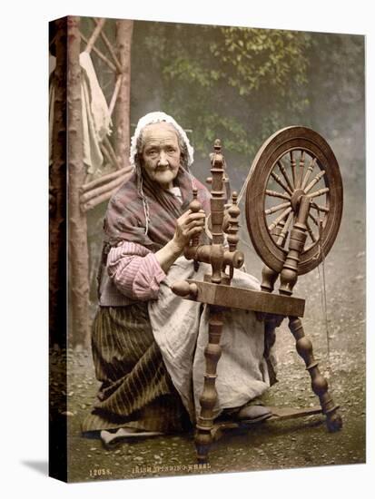 Irish Spinner and Spinning Wheel, 1890s-Science Source-Stretched Canvas