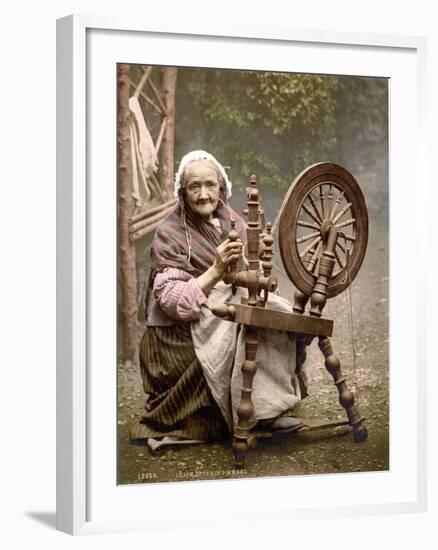 Irish Spinner and Spinning Wheel, 1890s-Science Source-Framed Giclee Print