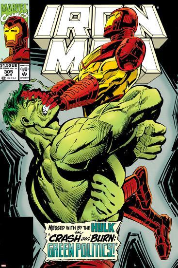 Iron Man No.305 Cover: Iron Man and Hulk Fighting-Kev Hopgood-Lamina Framed Poster