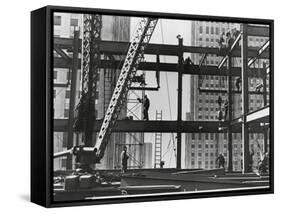 Iron Workers Raise Steel at 32nd Floor of the Esso Building in New York City, 1954-null-Framed Stretched Canvas