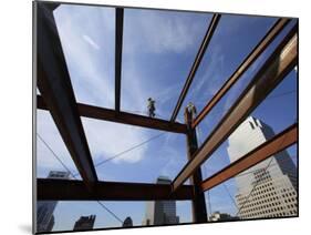 Ironworker Walks a Beam Above the 24th Floor of One World Trade Center in New York-null-Mounted Photographic Print