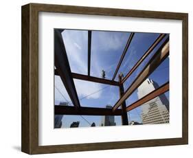 Ironworker Walks a Beam Above the 24th Floor of One World Trade Center in New York-null-Framed Photographic Print