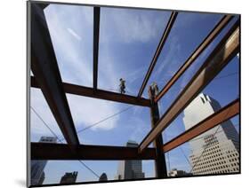 Ironworker Walks a Beam Above the 24th Floor of One World Trade Center in New York-null-Mounted Photographic Print