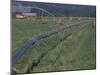 Irrigation Equipment in Hay Field with Bales and Red Barn, Bitteroot Valley, Montana, USA-Jamie & Judy Wild-Mounted Photographic Print