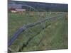 Irrigation Equipment in Hay Field with Bales and Red Barn, Bitteroot Valley, Montana, USA-Jamie & Judy Wild-Mounted Photographic Print