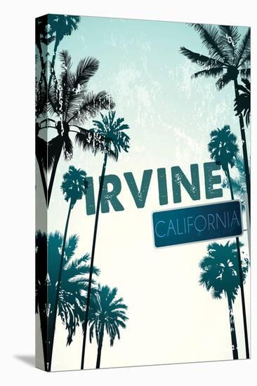 Irvine, California - Street Sign and Palms-Lantern Press-Stretched Canvas