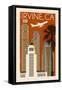 Irvine, California - Woodblock-Lantern Press-Framed Stretched Canvas