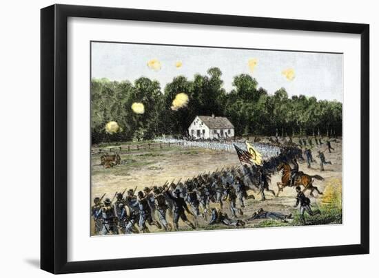 Irwin's Brigade Charging the Confederate Position at the Dunker Church, Battle of Antietam, c.1862-null-Framed Giclee Print