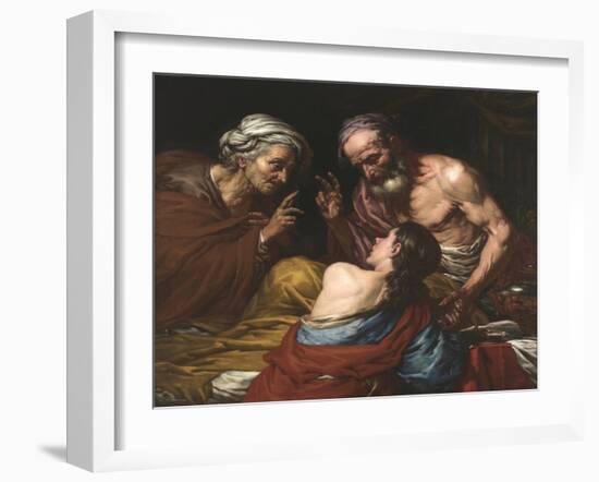 Isaac Benit Jacob - Isaac Blessing Jacob, by Langetti, Giovan Battista (1635-1676). Oil on Canvas,-Giambattista Langetti-Framed Giclee Print