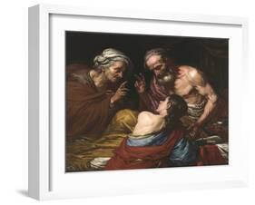 Isaac Benit Jacob - Isaac Blessing Jacob, by Langetti, Giovan Battista (1635-1676). Oil on Canvas,-Giambattista Langetti-Framed Giclee Print
