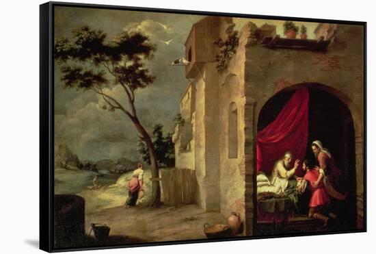 Isaac Blessing Jacob-Bartolome Esteban Murillo-Framed Stretched Canvas